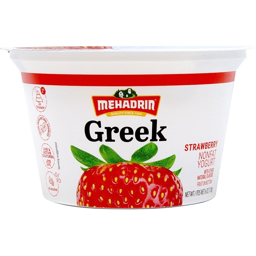 Mehadrin Greek Yogurt Strawberry, 6 Oz | Kosher West - Grocery Delivery In  The Lakewood Area