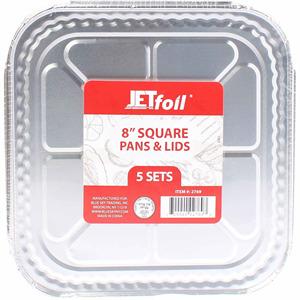 Jet Foil 8" Square Aluminum Pan & Lid, 5 Pk